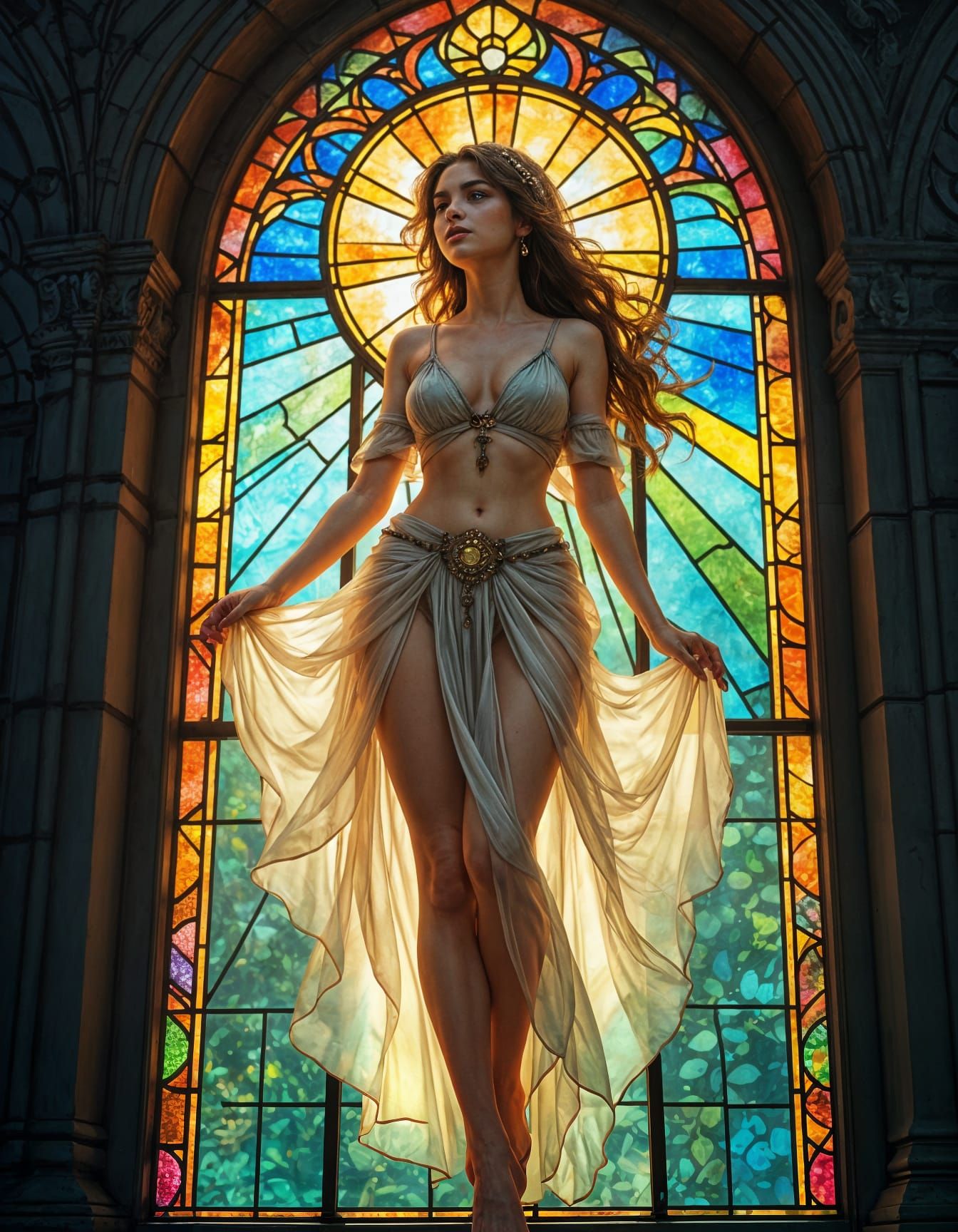 Goddess in Stained Glass Window Illustration