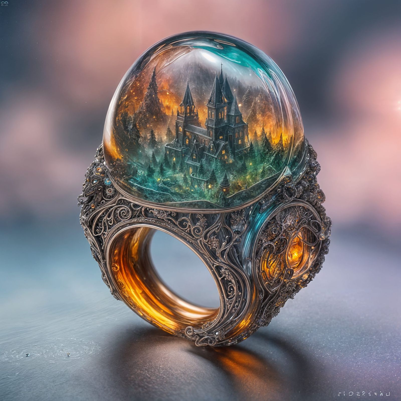 Resin Ring Macro Shot with Fantasy Landscape