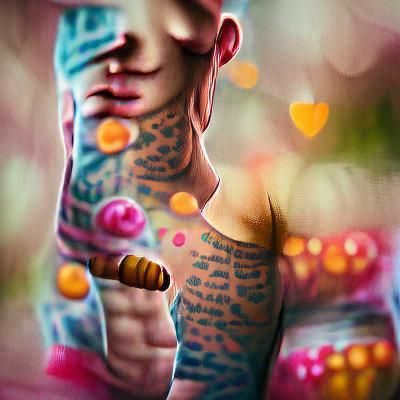 Tattooed Man: Detailed Dye-Transfer Painting