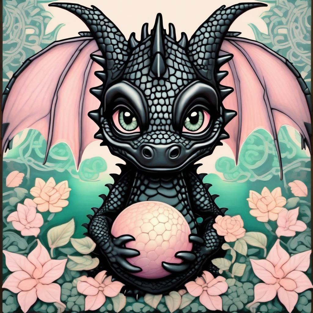 Cute Black Dragon Hatchling in Naive Photorealistic Style