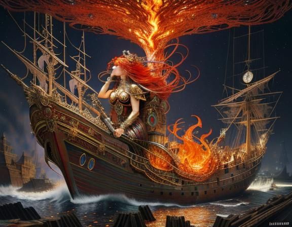 Shattered Trojan Mermaid in Art Nouveau Style