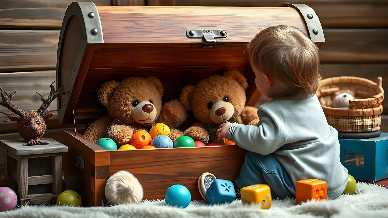 Child Discovering Treasure in Wooden Chest