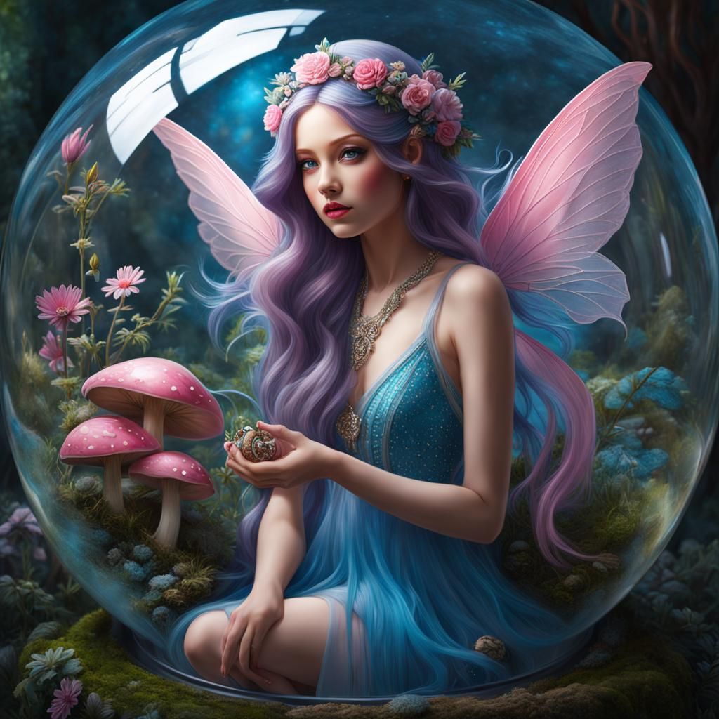Fairy in Snow Globe: Detailed Fantasycore Art