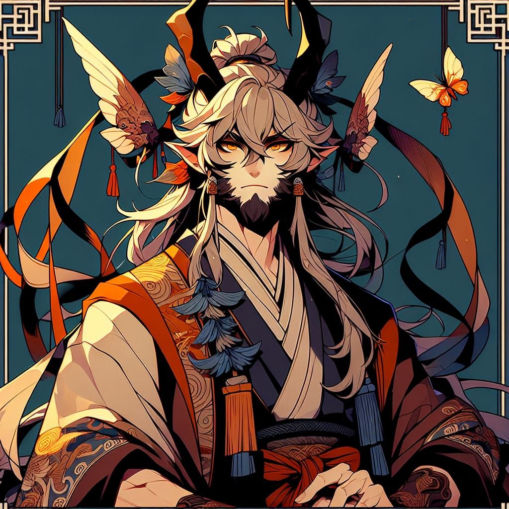 Male Loxodon Druid in Ukiyo-e Anime Style