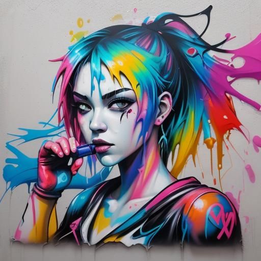 Graffiti Waifu in Polychromatic Splash Art Style