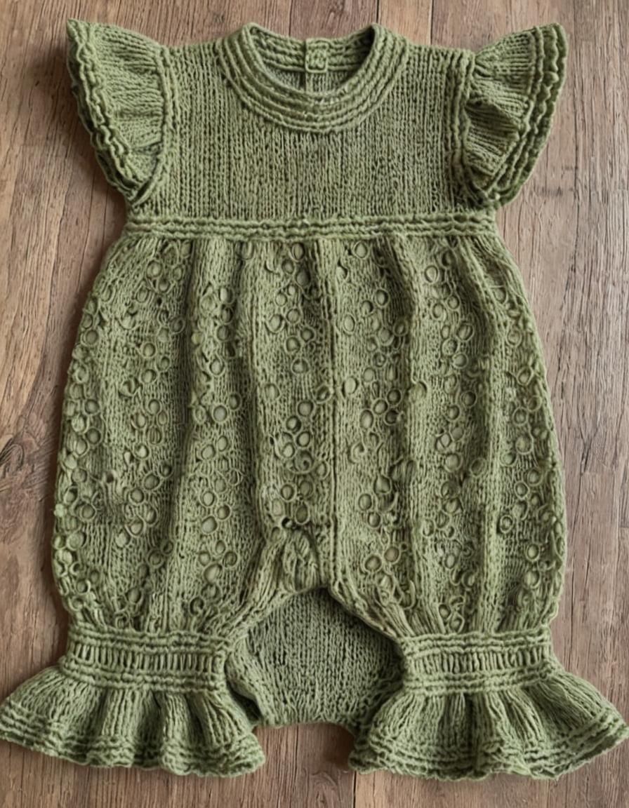 Knitted Fishnet Bodysuit with Ruffles for Baby