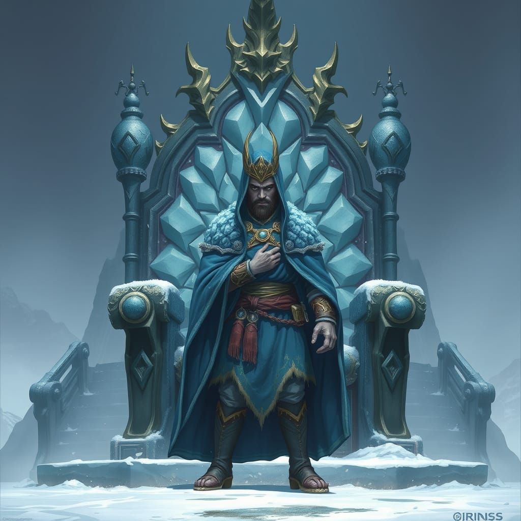 Sheik Boy on Frozen Throne in Digital Art Style