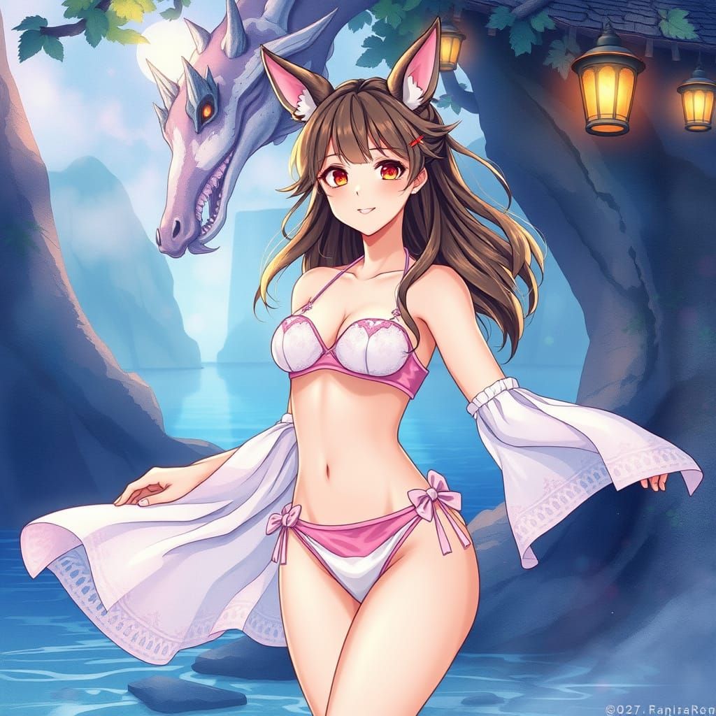 Anime Woman with Animal Expressions on Mystical Quest