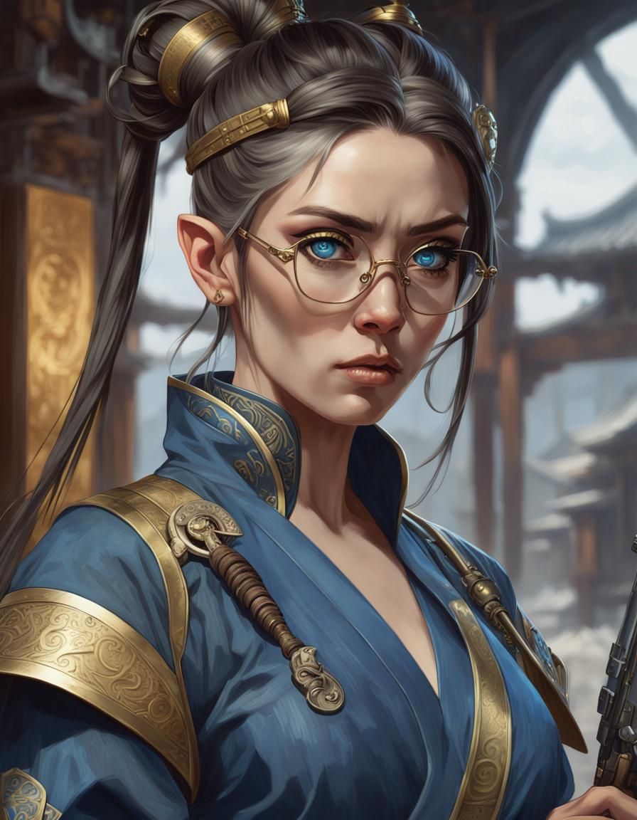 Steampunk Half-Elf Warrior Portrait in 8K