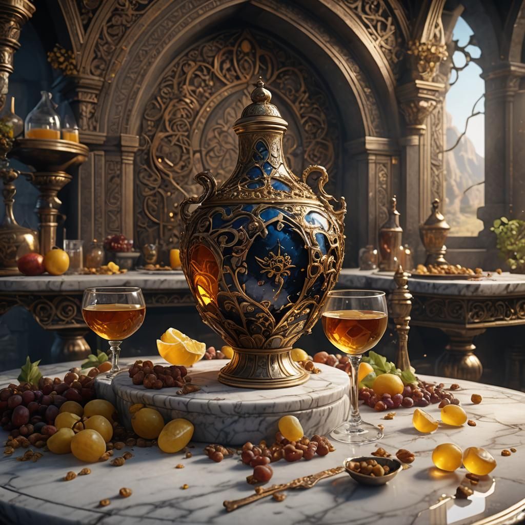 Goblet of Divine Mead on Marble Table