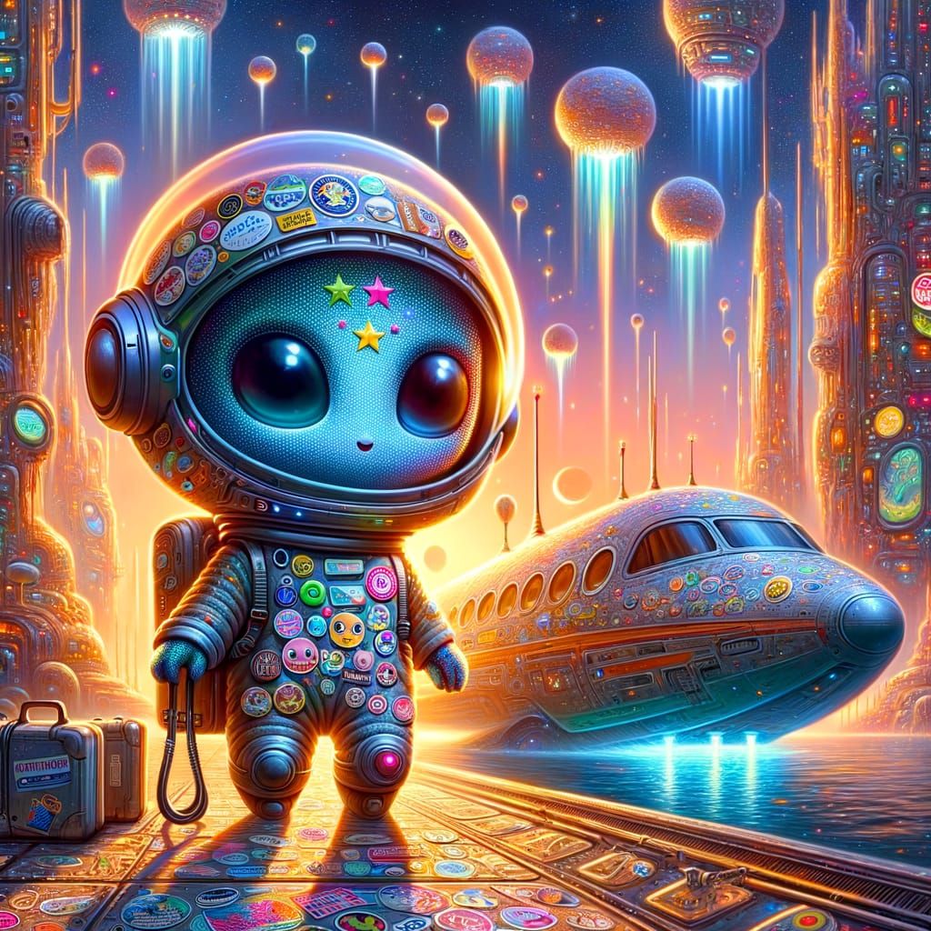 Chibi Aliens Emerge from Spaceship at Futuristic Port