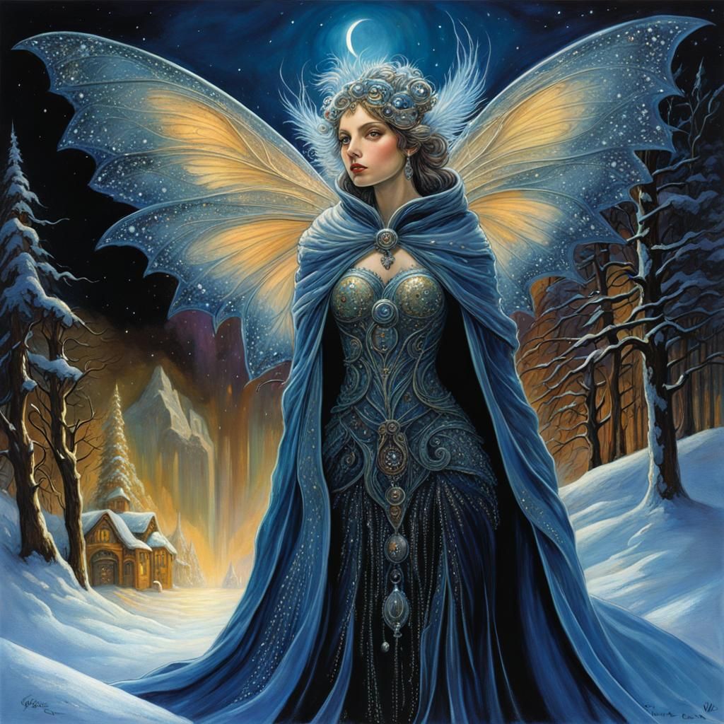 Winter Fairy Girl in Dark Cyberpunk Fantasy