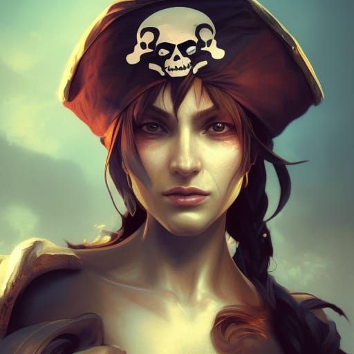 Detailed Pirate Woman Portrait in Digital Art Style