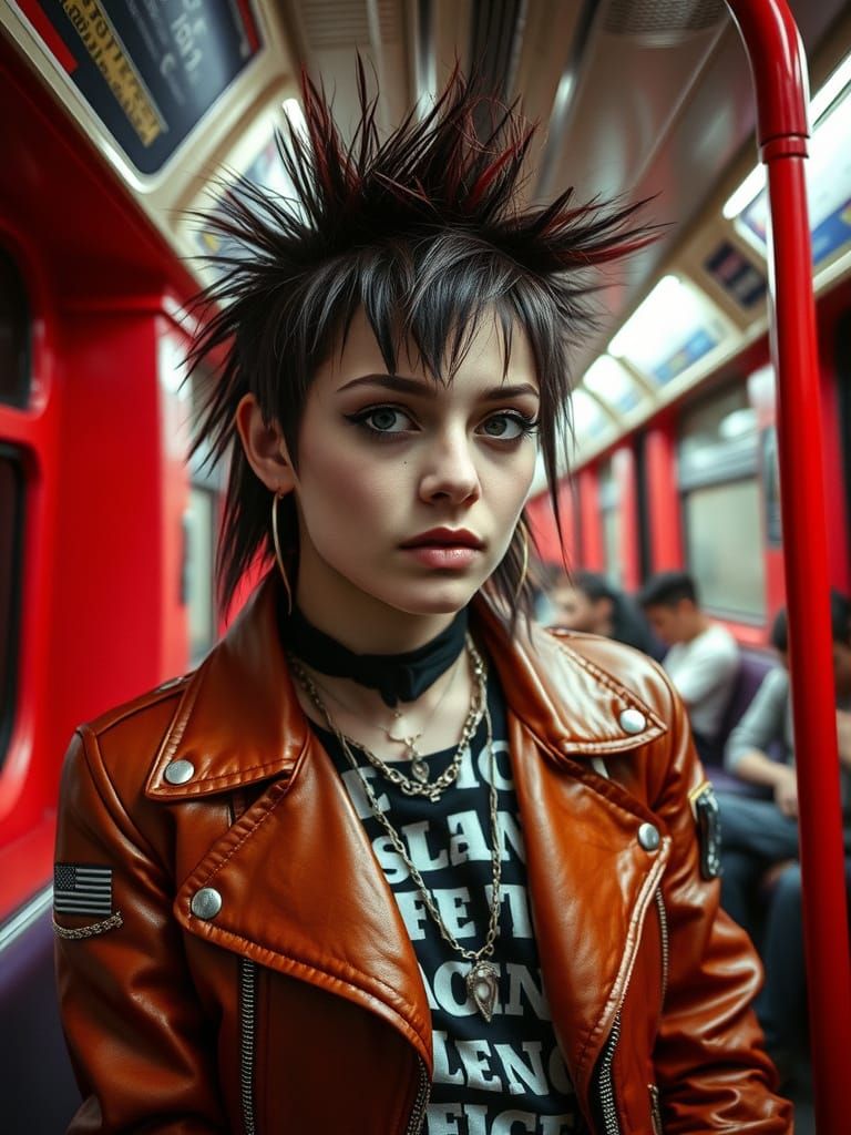 British Punk Girl Rides Underground Train