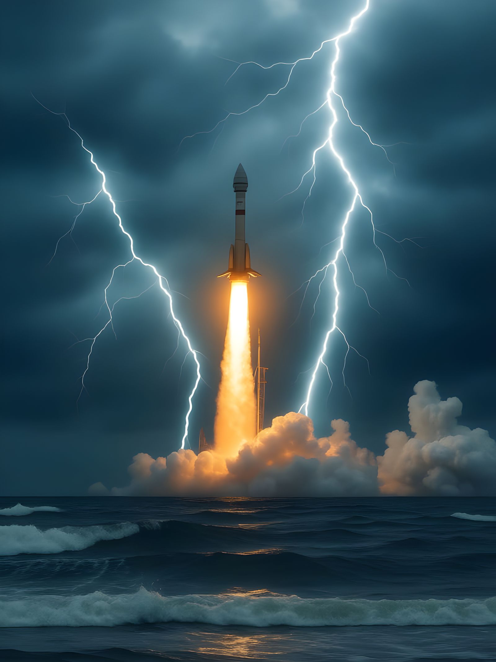 Rocket Launch Amidst Stormy Skies at Cape Canaveral