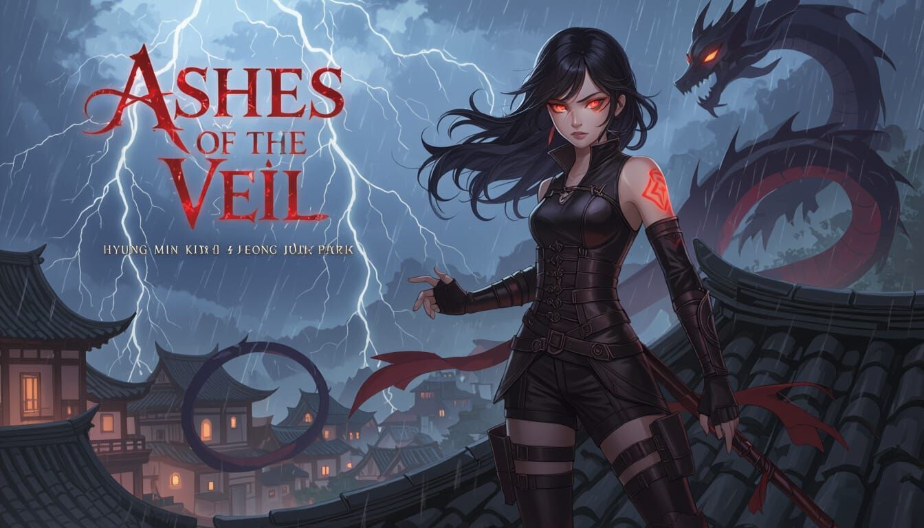 Dark Fantasy Manhwa Cover: Half-Demon Girl on Rooftop