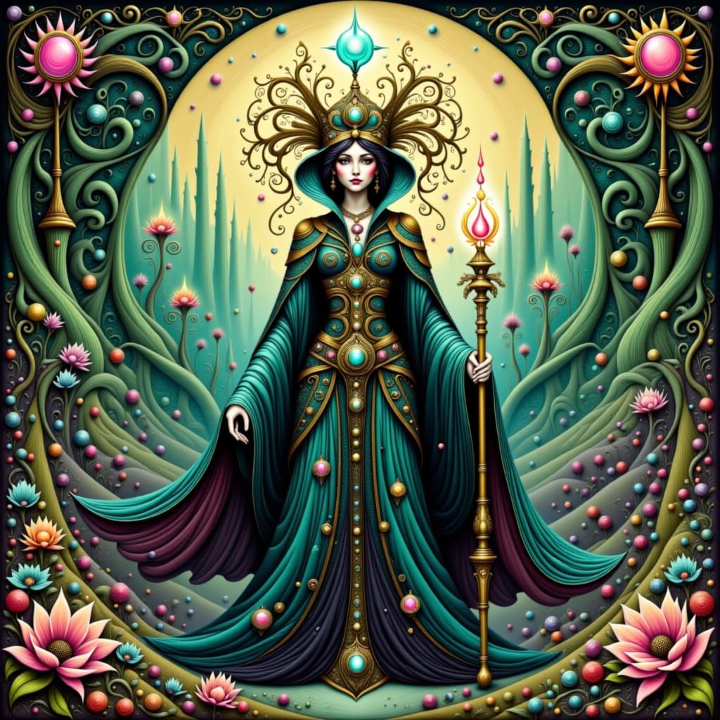 Mystical High Priestess in Art Nouveau Style