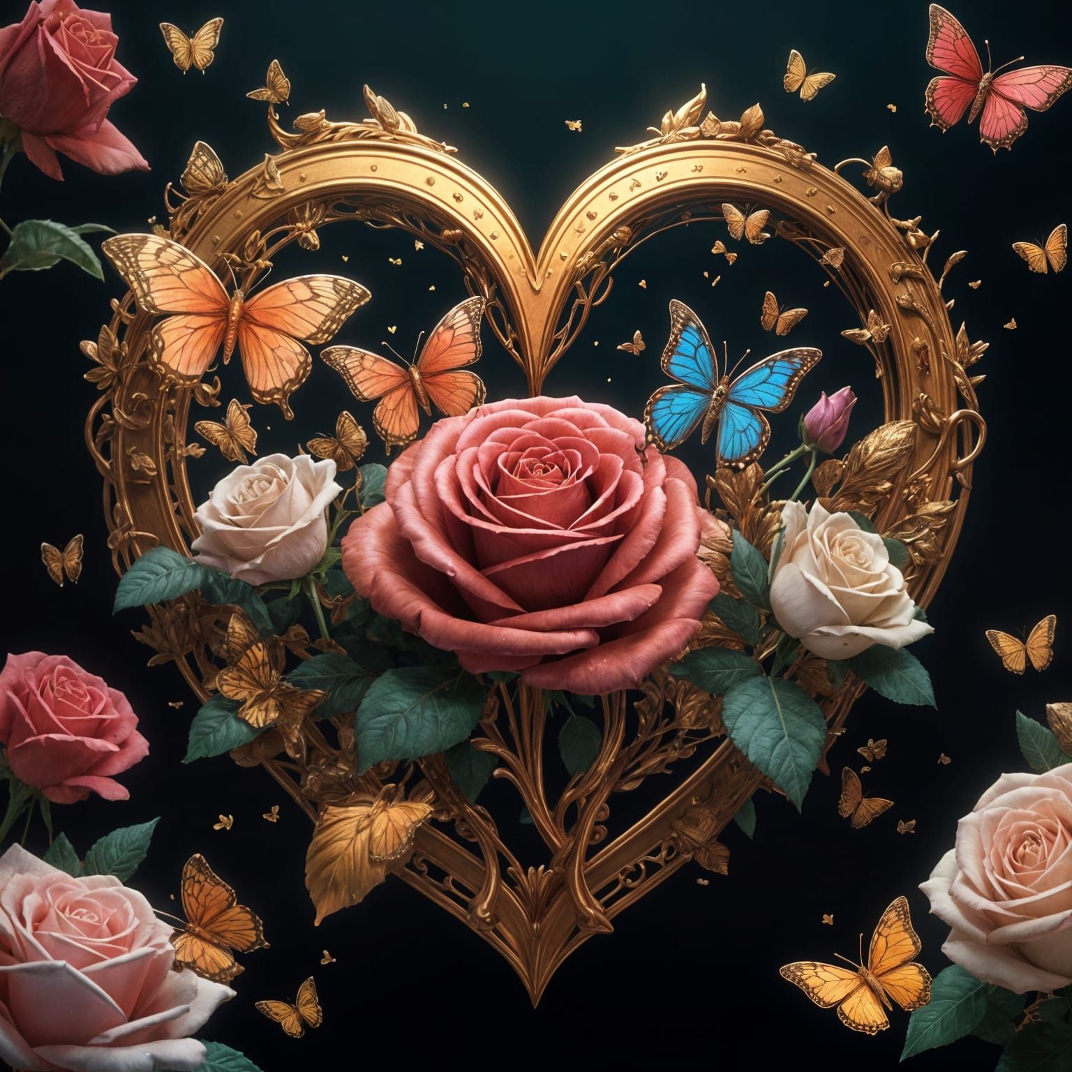 Fantastical Heart-Shaped Emblem in Whimsical Fantasy Art Sty...