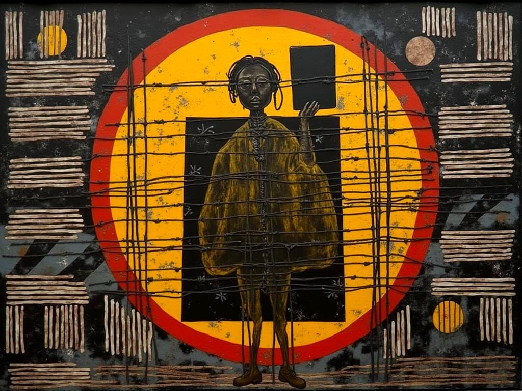 Vibrant Circuit Board Mural in a Chaotic Style