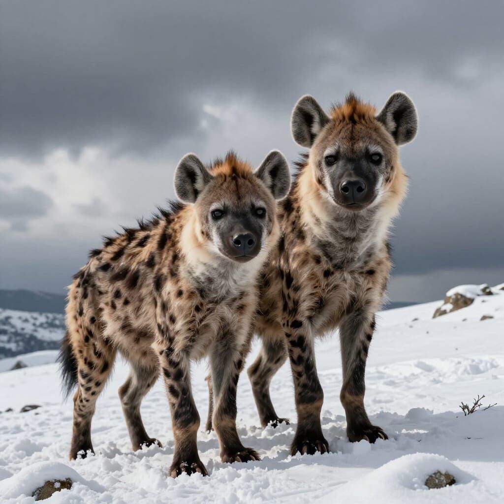 Hyperrealistic Hyena Gazes on Snowy Hill