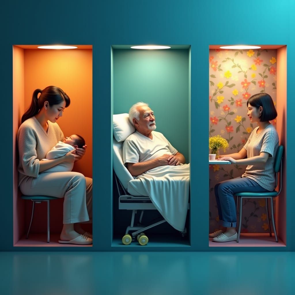 3D Rendered Triptych of Life Stages