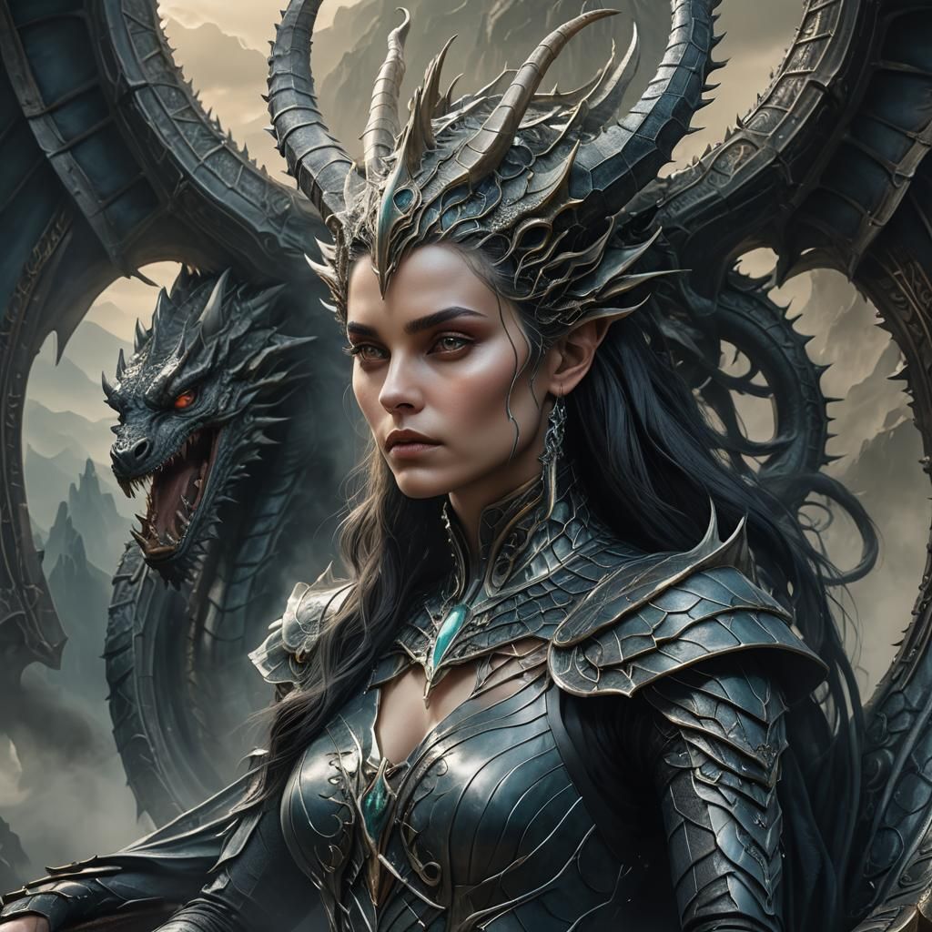 Regal Dragon Queen Portrait in Digital Art