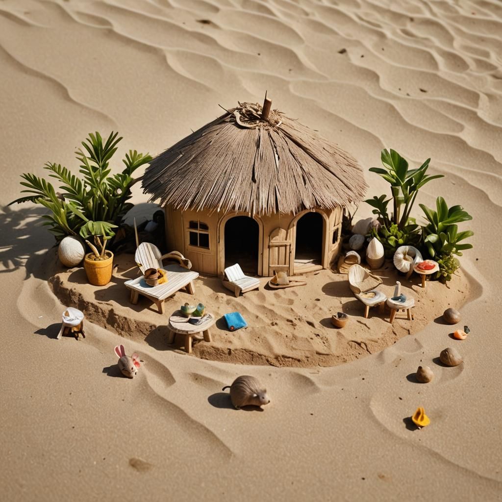 Mice Family's Beach House Crafted from Coconut Shell