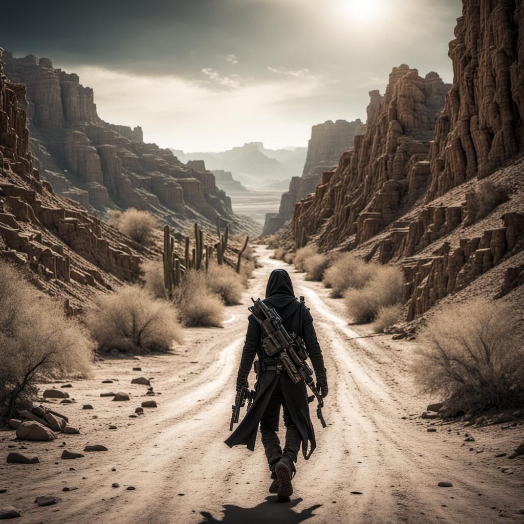 Post-Apocalyptic Stranger in Desert Canyon Town