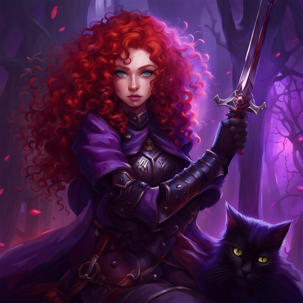 Dangerous Knight with Sword, Magic, and Black Cat