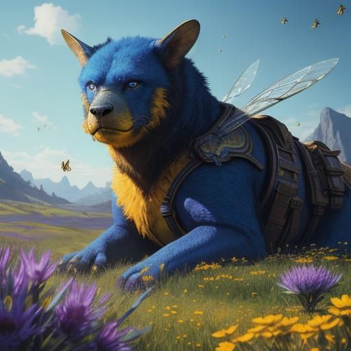 Giant Bees in Sunny Meadow: Fantasy Art