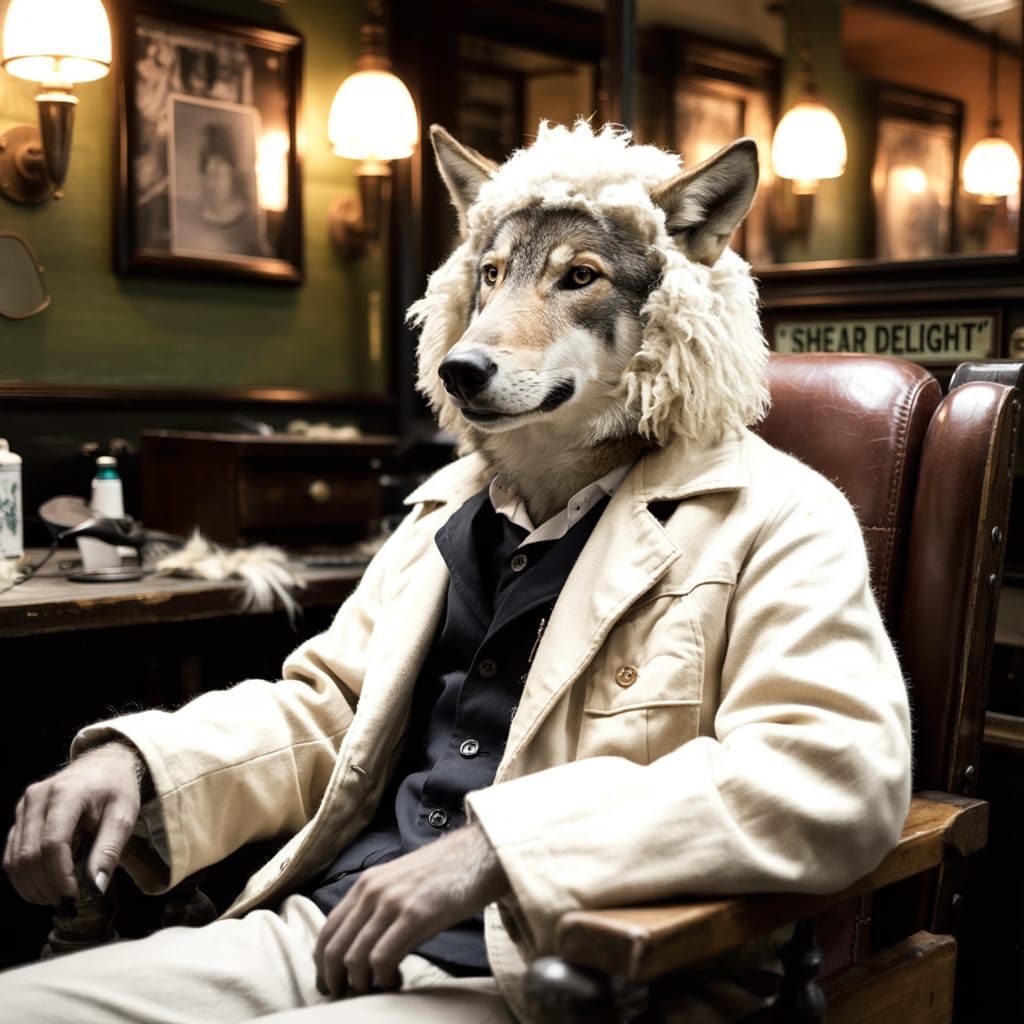 Wolf in Sheep's Clothing: Vintage Barbershop Portrait