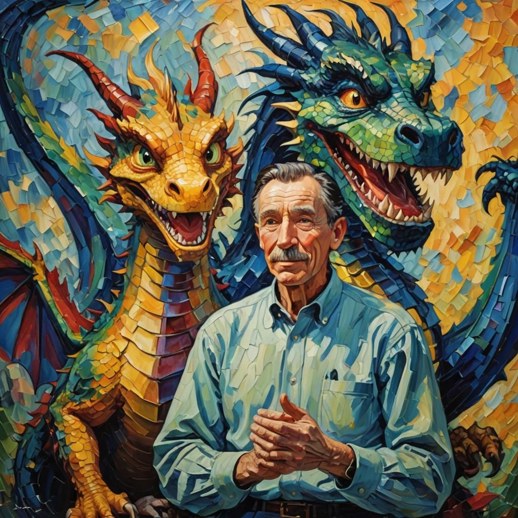 Disney and Dragon in Expressionist Impasto Painting
