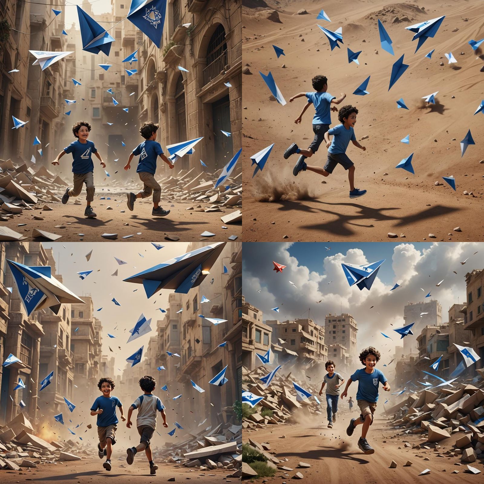 Child Chasing Paper Plane with Israeli Flag