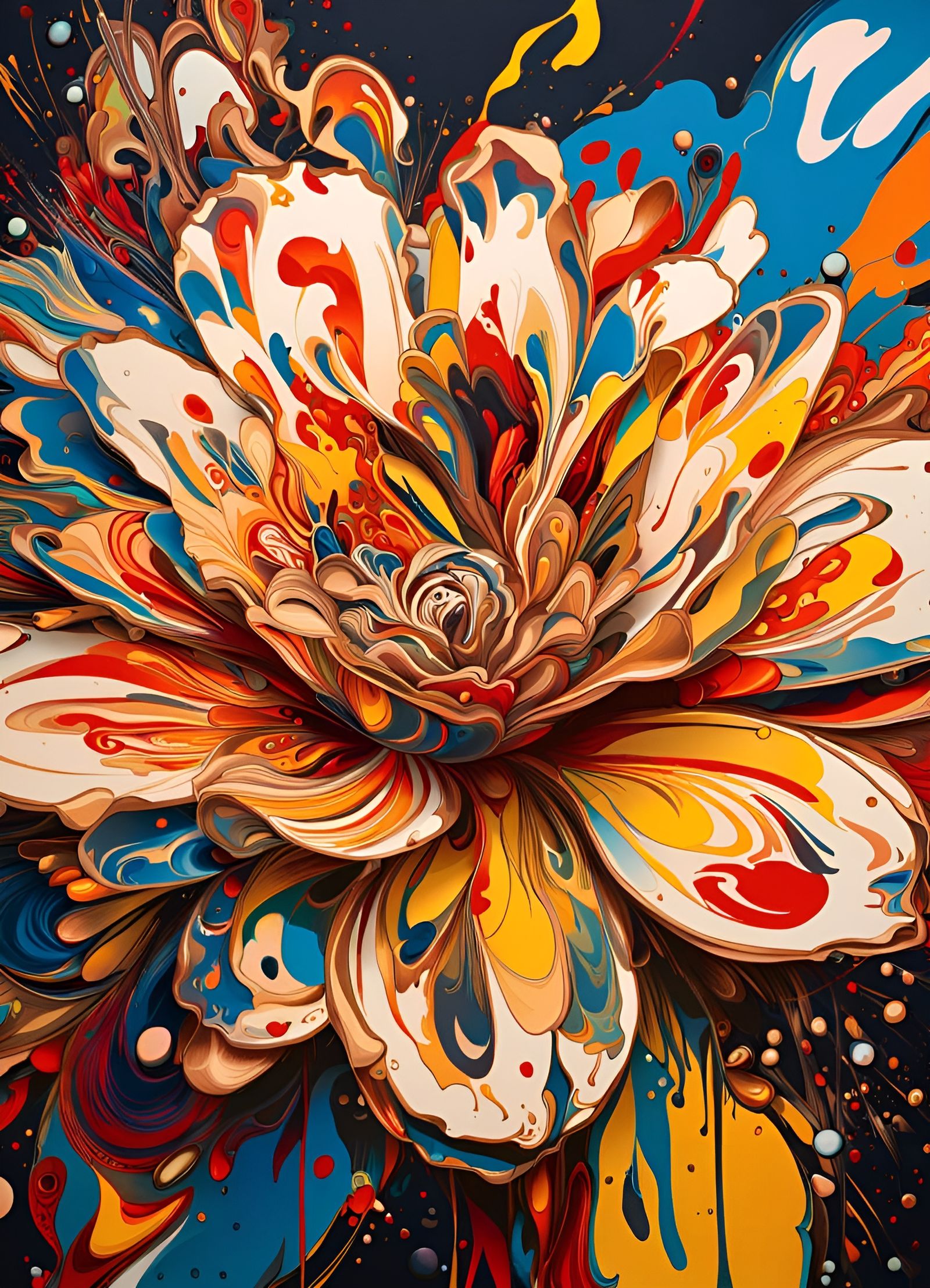 Flower Explosion in Marbled Impasto Style