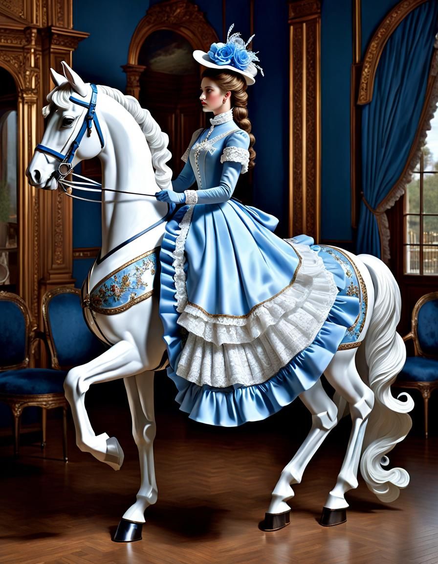 Victorian Girl with Carousel Horse Lace Details