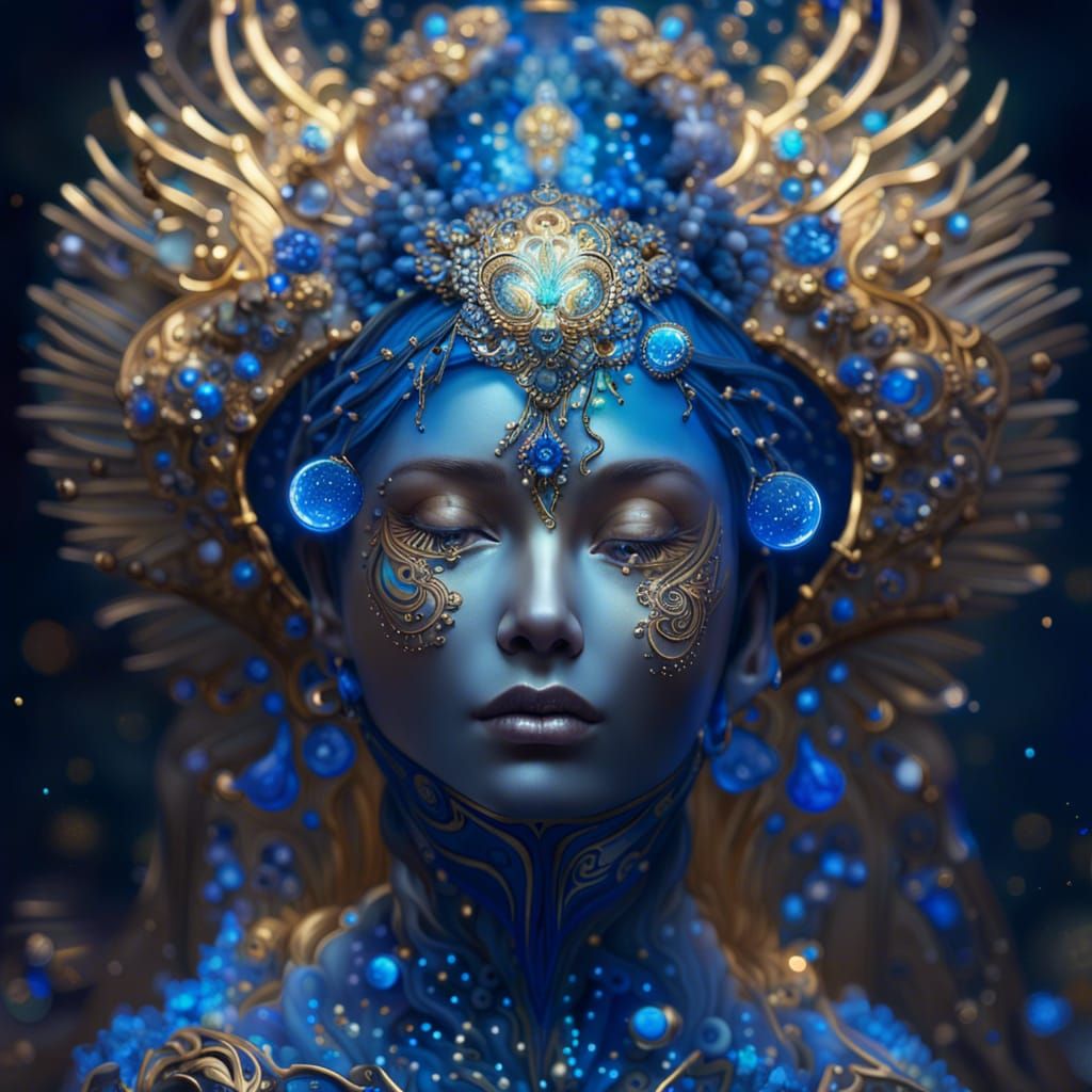 Blue Krishna with Glass Wings in Fantasycore Style