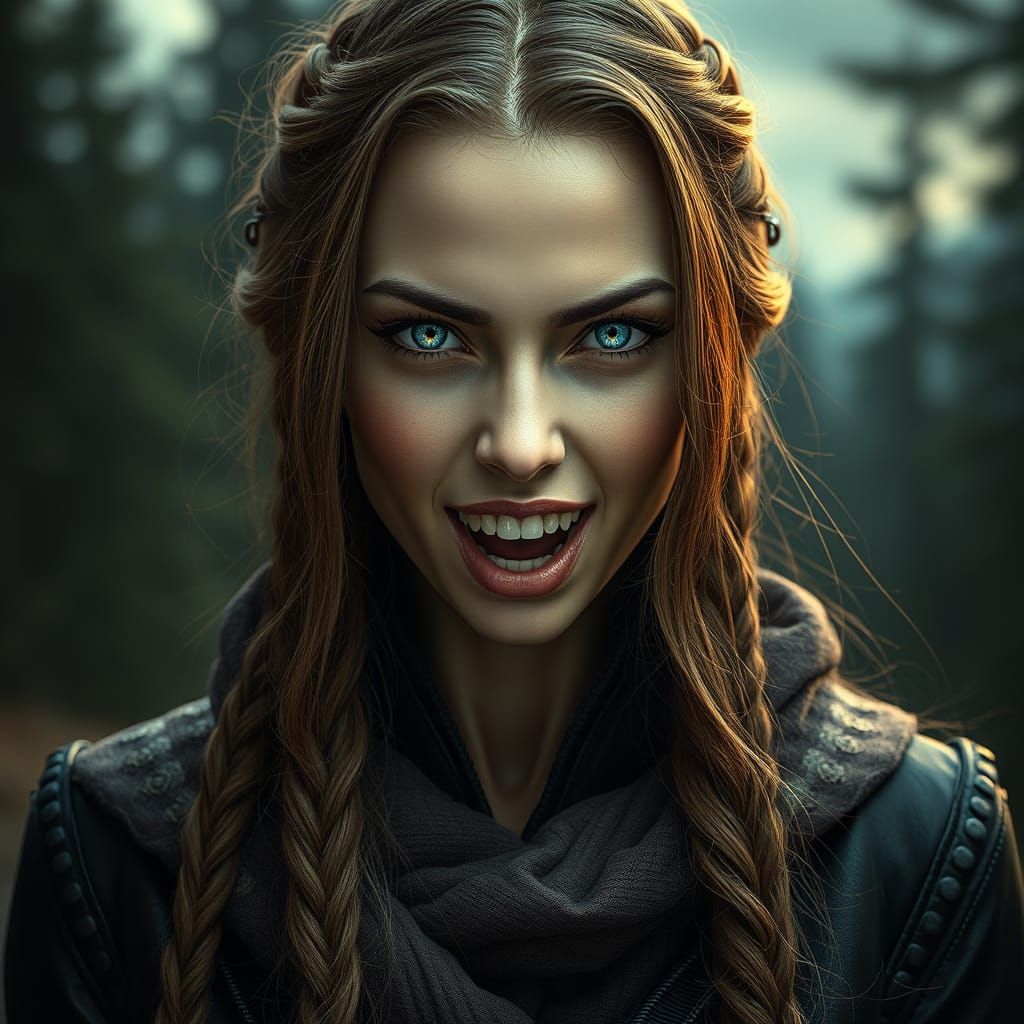 Ethereal Supermodel Woman in Earth-Toned Luxury Attire