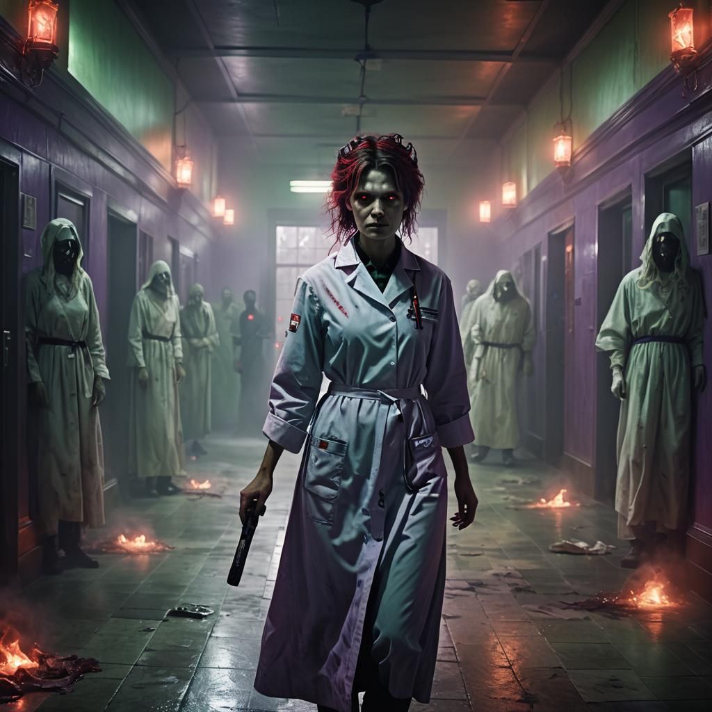Demonic Nurse in Ghostly Dark Fantasy Hospital