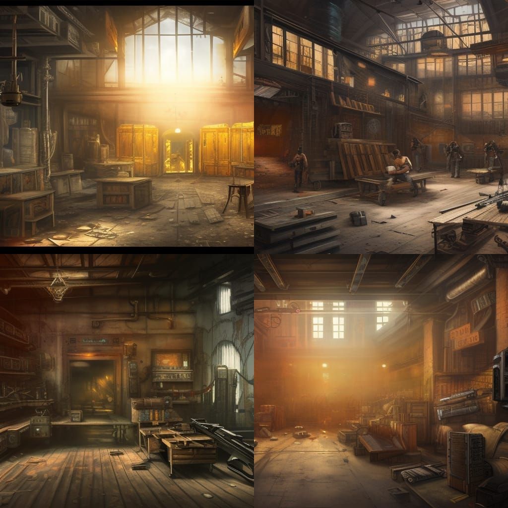 Illegal Market in Old Warehouse: Detailed Matte Painting