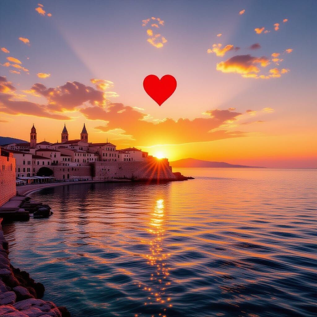 Sunrise Over Cagliari, Sardinia, City Silhouette in Golden L...