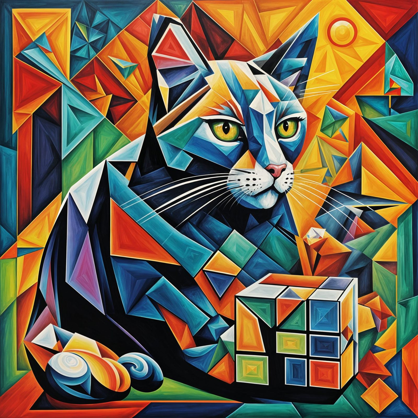 Daily Challenge #668: Cubism - A cubist cat and a cubist Rub...