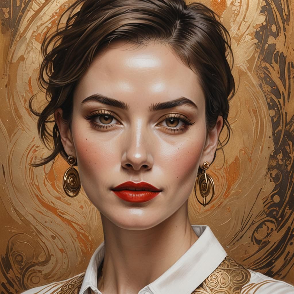 Expressive Charcoal Portrait of a Woman with Metallic Eyelin...