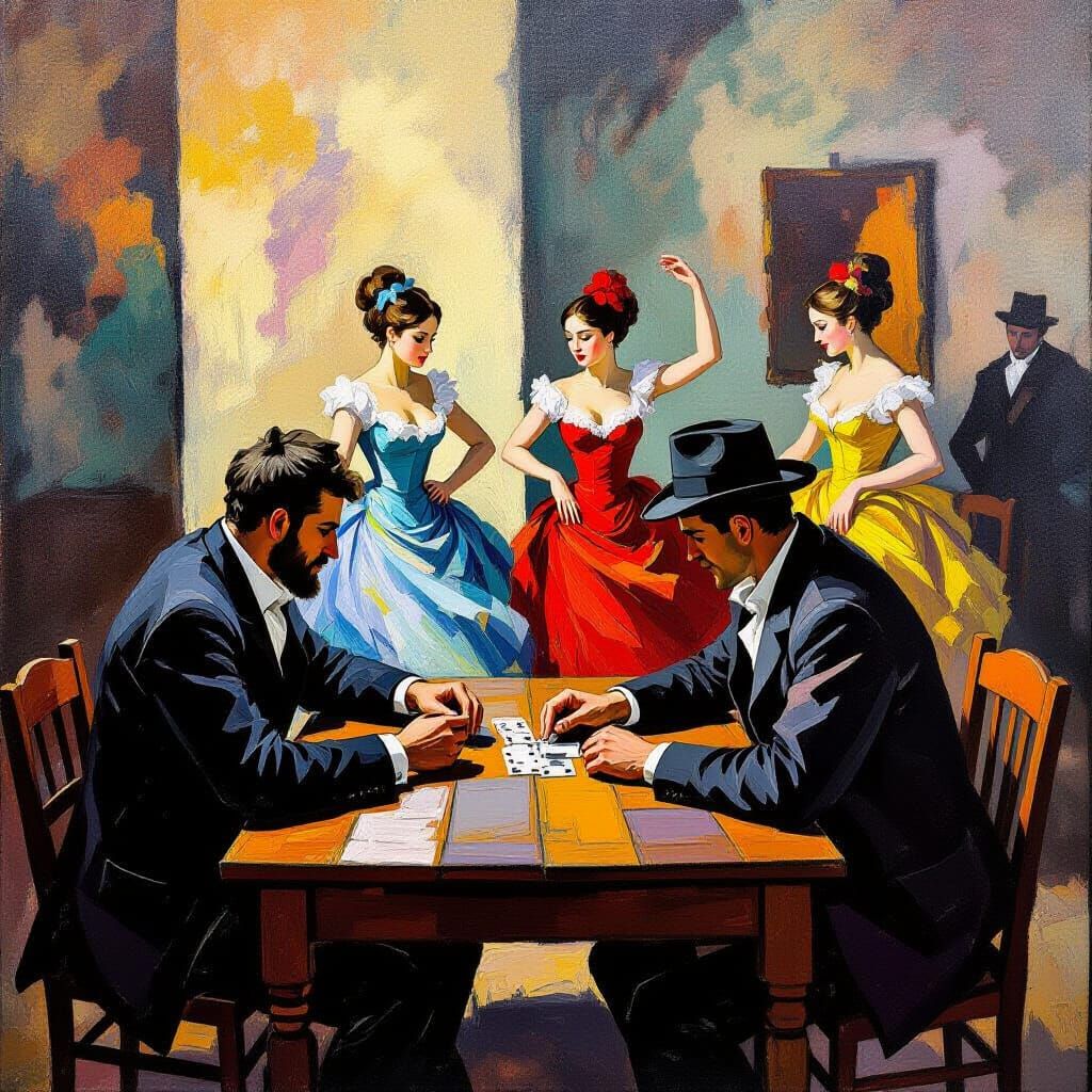 Baroque Card Players in Cezanne Style