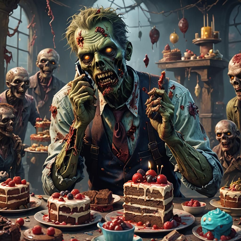 Zombie Eats Cake: Detailed Matte Painting