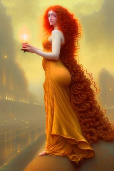 Art Nouveau Woman in Golden Dress