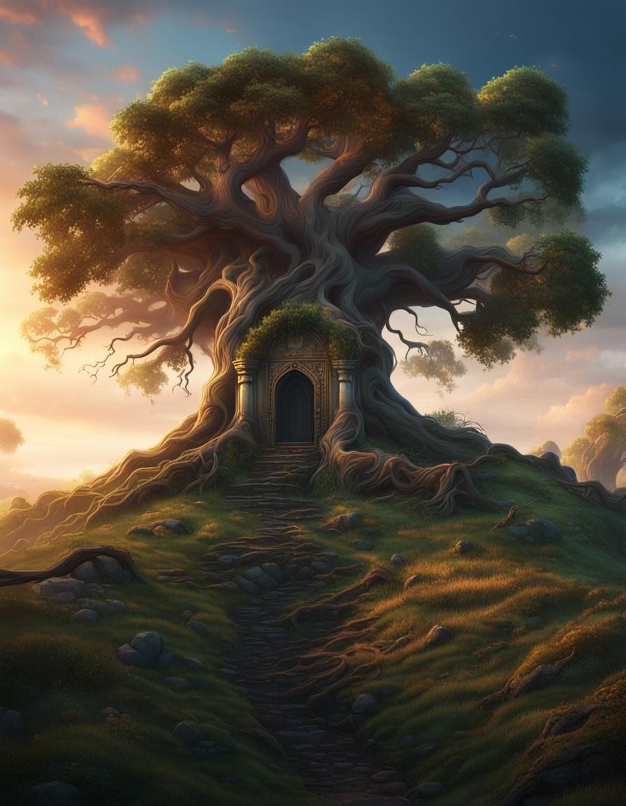 Mysterious Tree with Root Entrance: Fantasy Concept Art