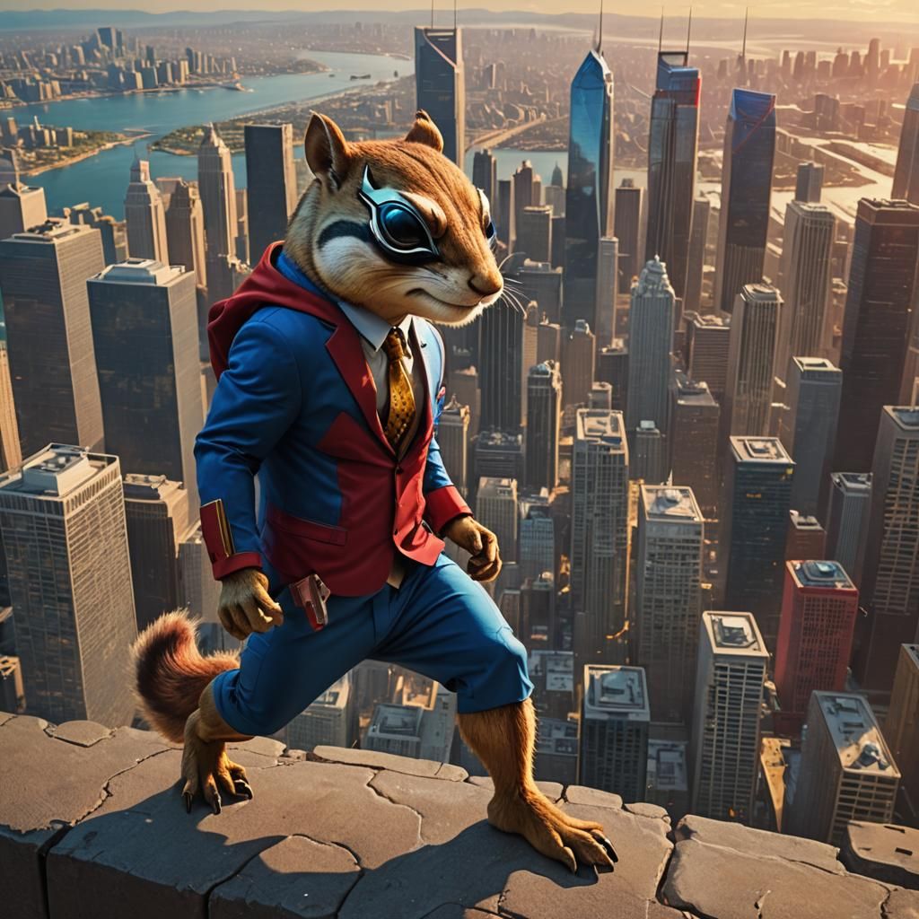 Chipmunk Man: Heroic Protector in a Detailed Matte Painting