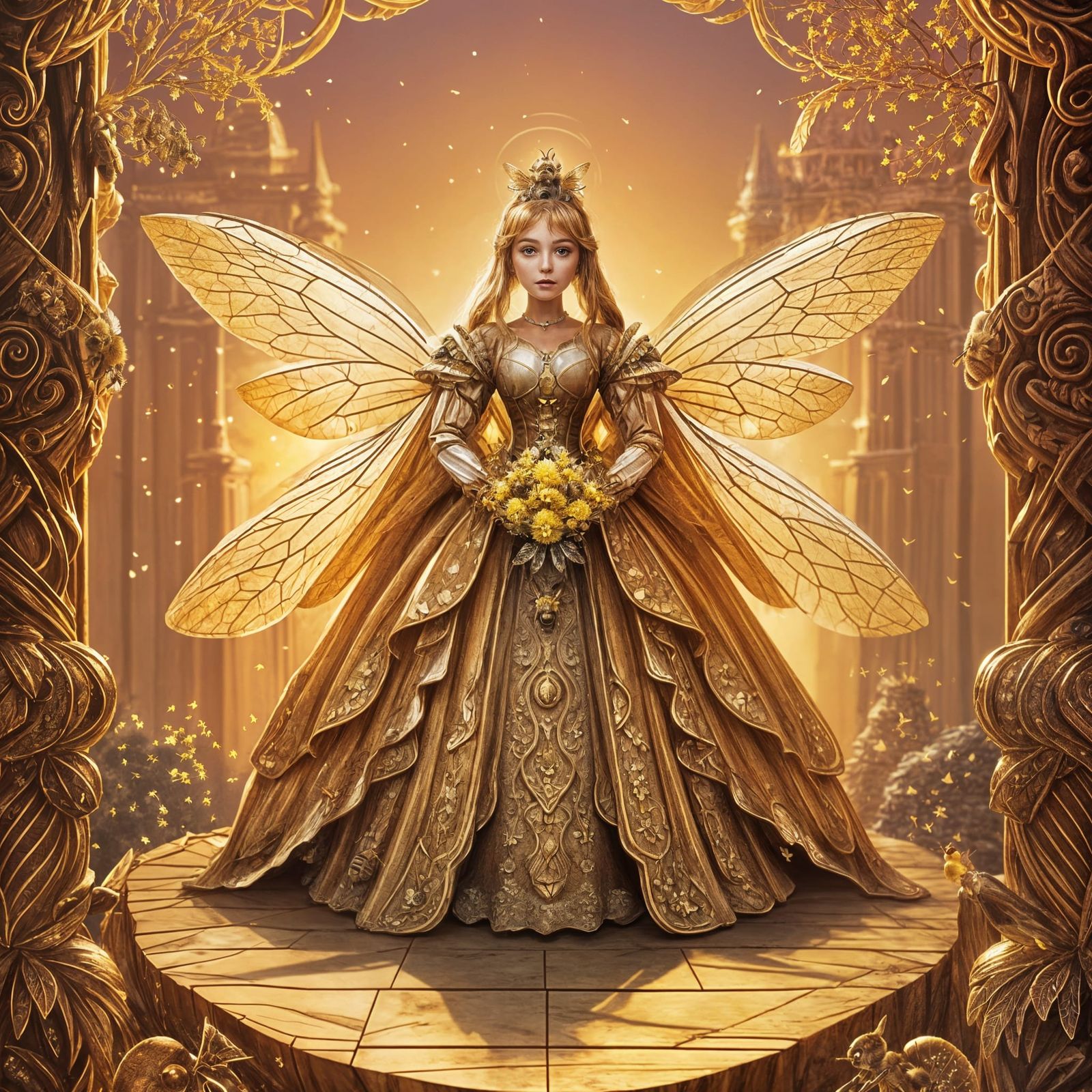 Fantasy Bee Princess on Regal Throne