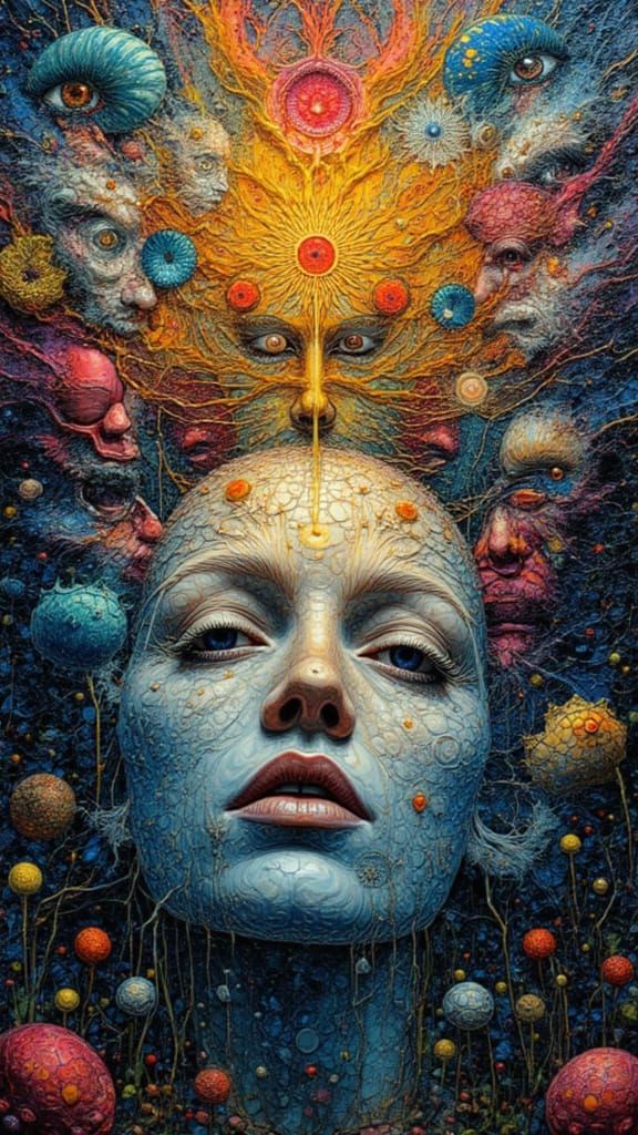 Mindscape of Faces and Dandelion in Mosaic