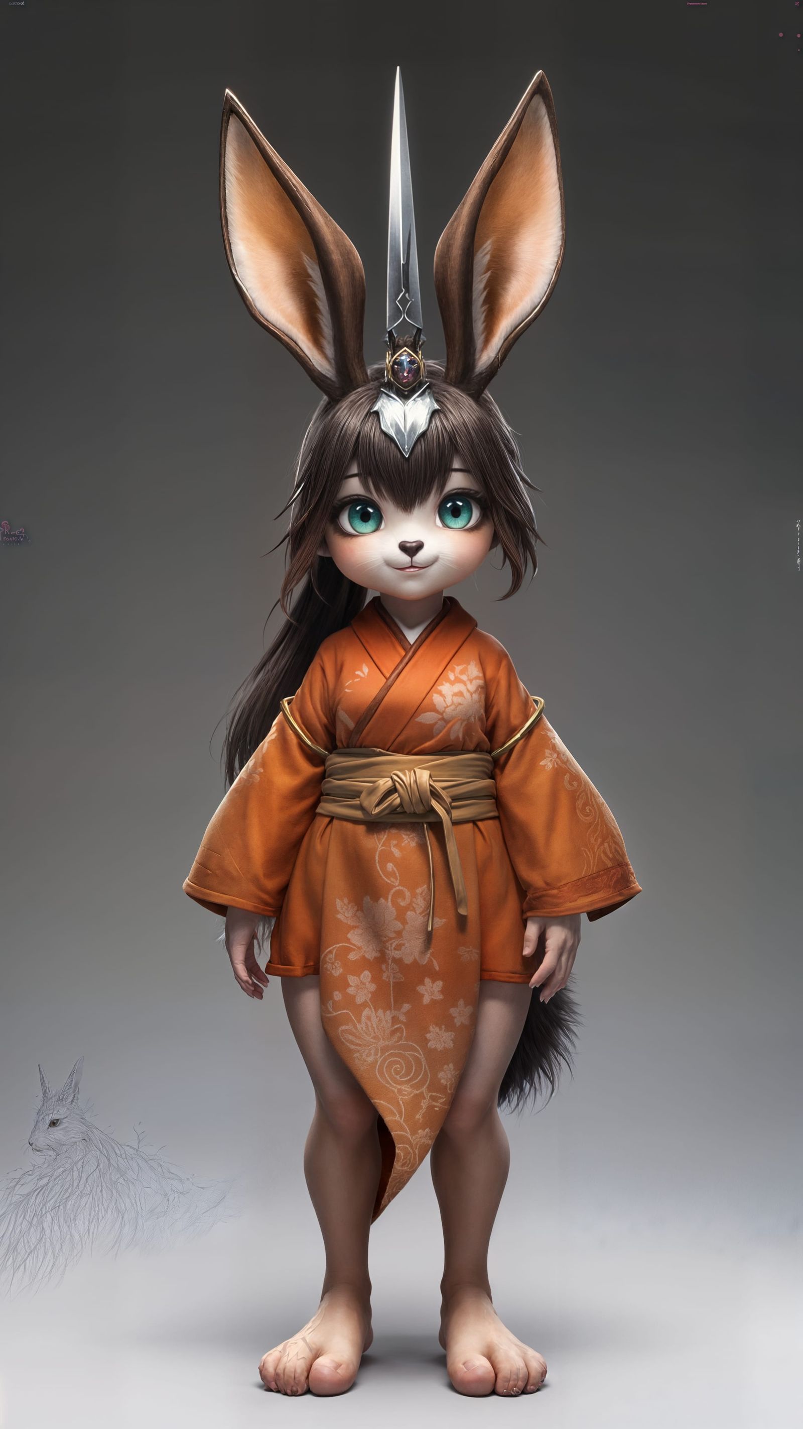 Anthropomorphic Fantasy Anime Rabbit Maiden with Dagger Horn